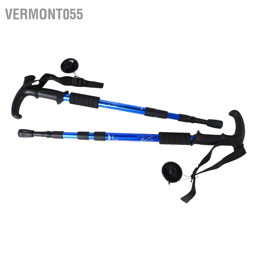 Vermont055 2 Gậy Có Thể Thu Vào 4 Phần Tay Cầm Cong Hợp Kim Nhôm Leo Núi Cho Đi Bộ Đường Dài Màu Xanh