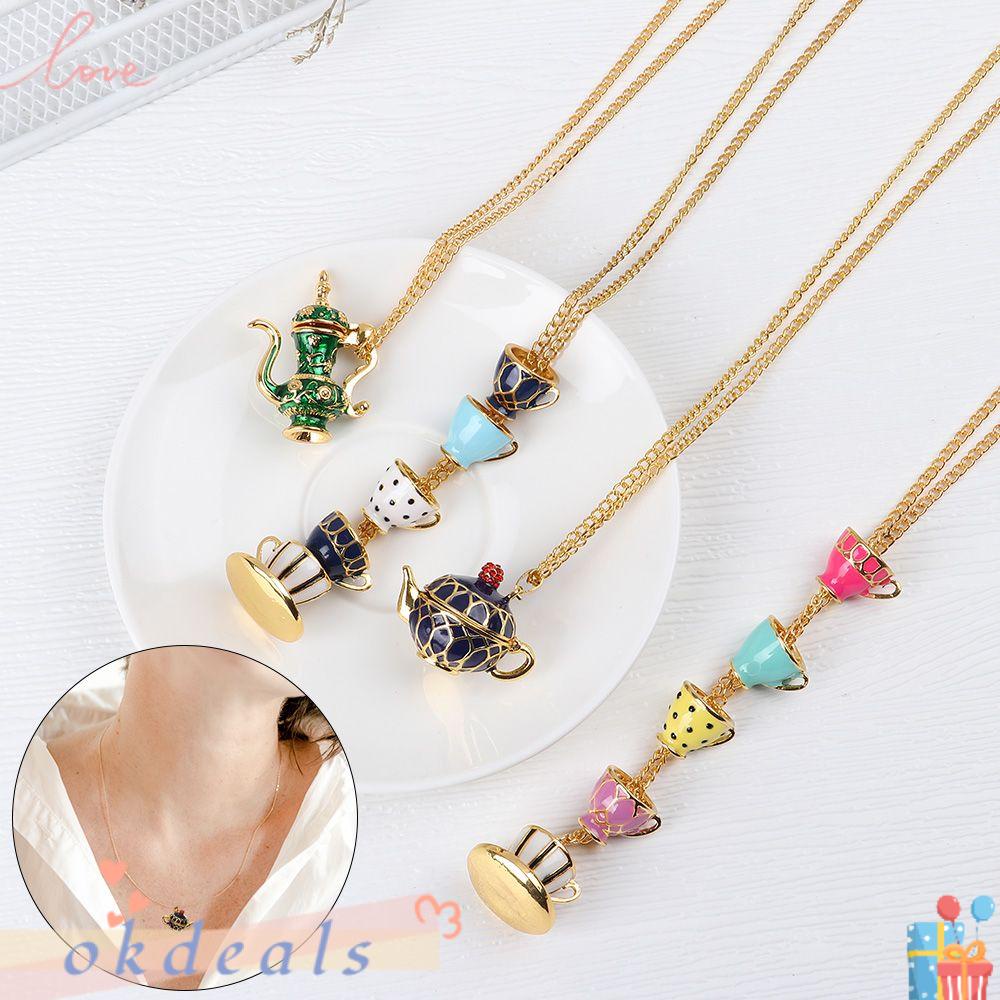 OKDEALS Vòng cổ Hợp Kim Dáng Dài Mặt Hình Tách Trà Thời Trang Cho Nữ