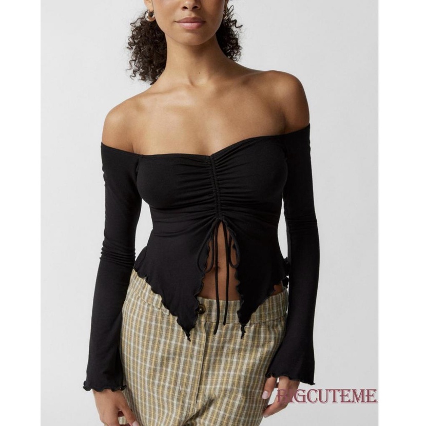 Áo Croptop Trễ Vai Tay Dài Màu Sắc Thời Trang Cho Nữ