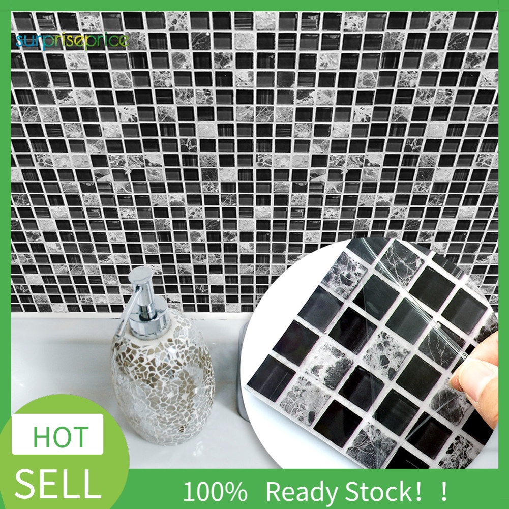 Set 10 Miếng Dán Sàn Nhà Màu Đen Họa Tiết Mosaic Sáng Tạo Trang Trí Nhà Bếp / Phòng Tắm