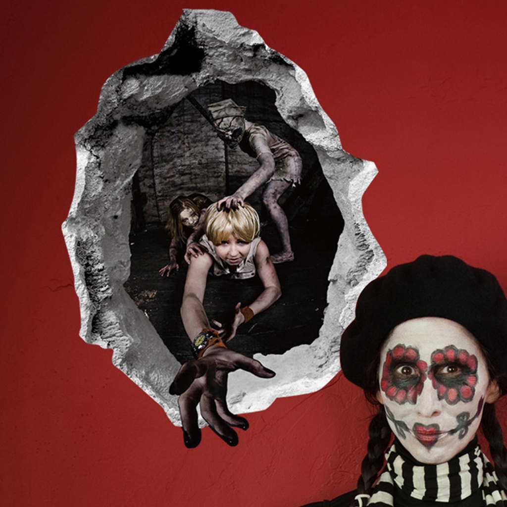 Miếng Dán Tường Trang Trí Halloween Hình Kinh Dị Tháo Gỡ Dễ Dàng