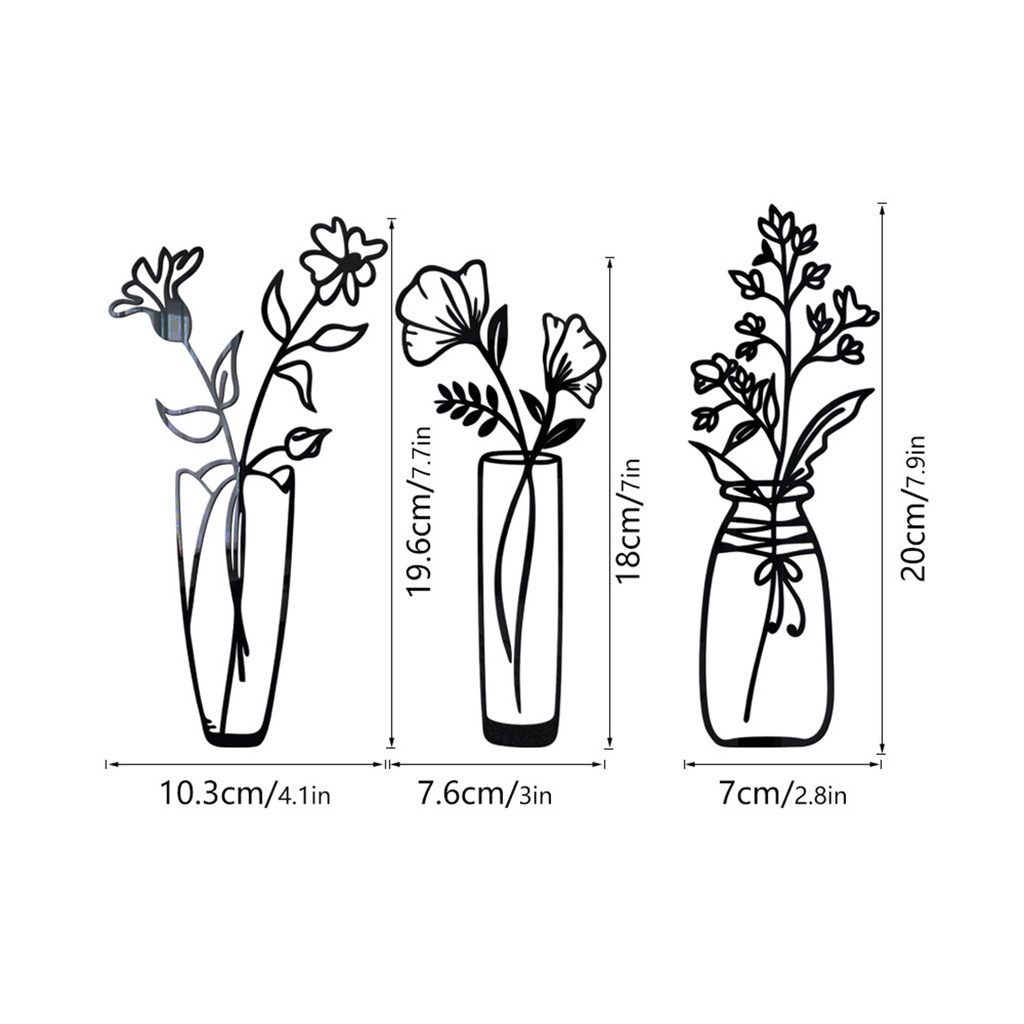 1 Bộ Miếng Dán Tường Tạo Hiệu Ứng 3D Bằng Acrylic Chống Thấm Nước Hình Lọ Hoa / Bướm Độc Đáo Trang Trí Nhà Cửa