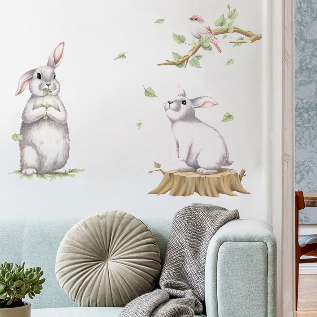 Sticker Dán Tường Tự Dính Hình Thỏ Hoạt Hình Dễ Thương Trang Trí Nhà Cửa