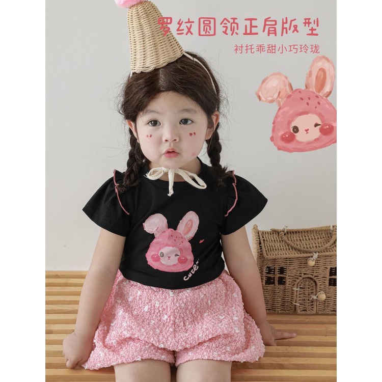 Hàng Mới Về Áo Thun Tay Ngắn Cổ Tròn In Hình Thỏ Hoạt Hình Phong Cách Hàn Quốc Thời Trang Mùa Hè Cho Bé Gái