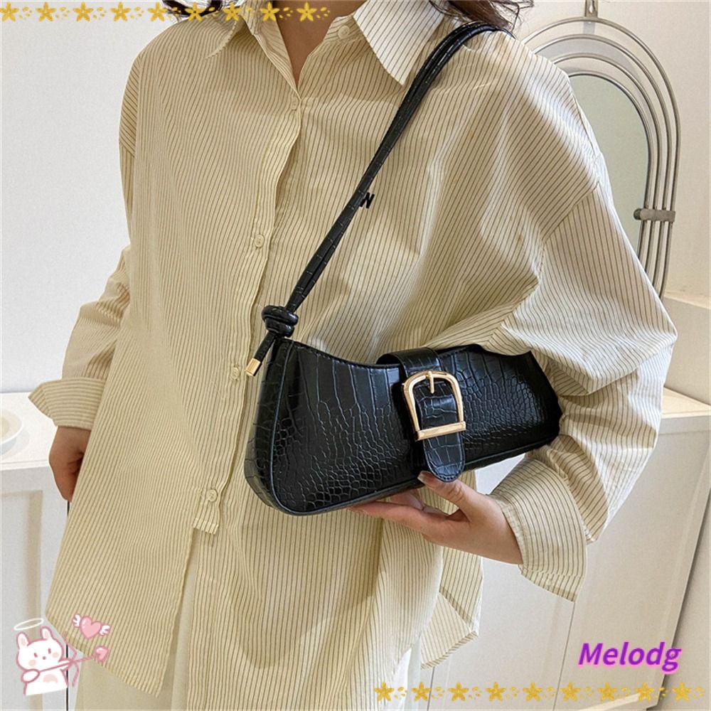 MELODG Túi Đeo Vai / Kẹp Nách Bằng Da PU Màu Trơn Sức Chứa Lớn Thời Trang Cho Nữ