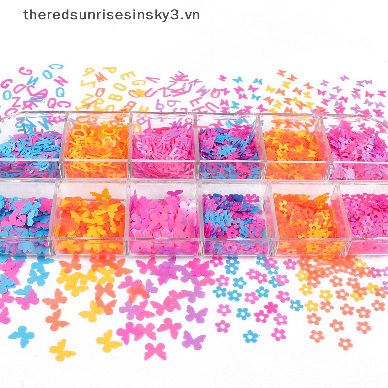 Hộp 12 Ngăn Đựng Hạt Kim Sa 3D Lấp Lánh Trang Trí Móng Tay Nghệ Thuật Thời Trang