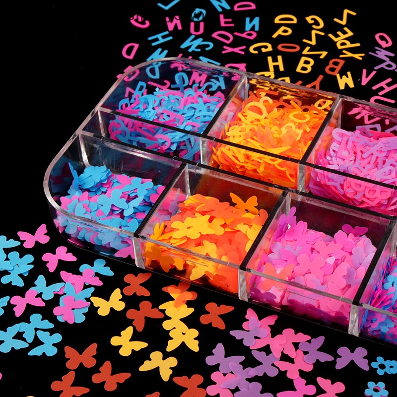 Hộp 12 Ngăn Đựng Hạt Kim Sa 3D Lấp Lánh Trang Trí Móng Tay Nghệ Thuật Thời Trang