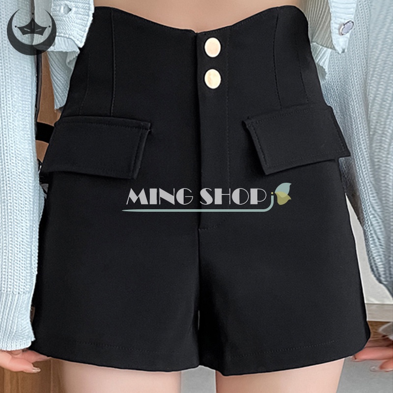 Quần Short Lưng Cao Màu Đen Thời Trang Xuân Hè 2023 Cá Tính Cho Nữ