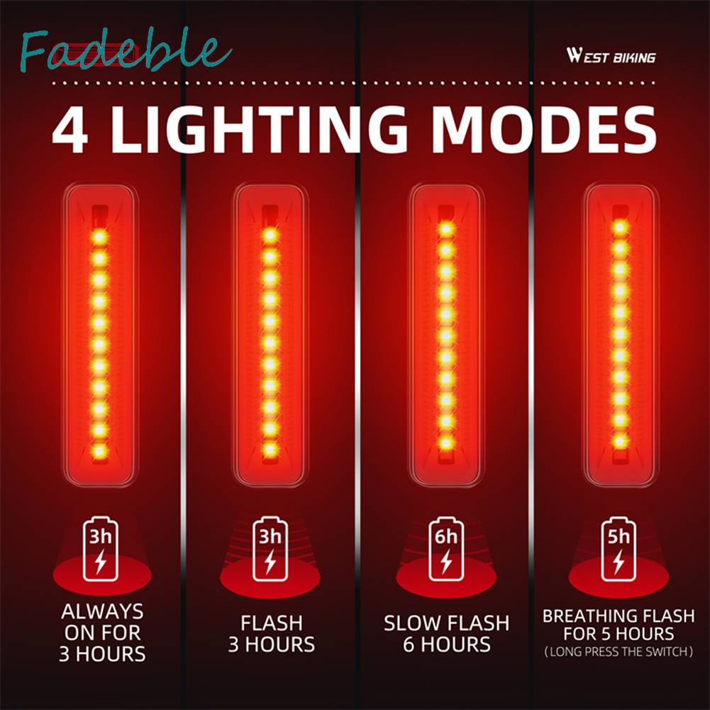 Đèn Hậu Chống Thấm Nước 30LM 400mAh Type-C USB Có Thể Sạc Lại Dành Cho Xe Đạp