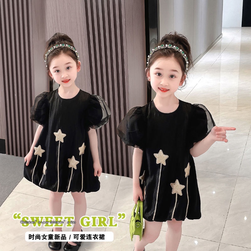 Đầm Công Chúa Tay Phồng Phối Lưới Thời Trang Mùa Hè 2023 Cho Bé Gái