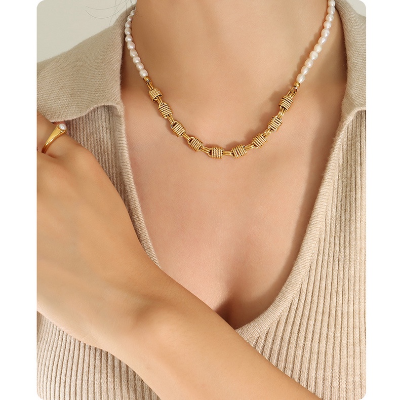 Vòng cổ Đồng Thau Đính Ngọc Trai Tự Nhiên Thời Trang Sáng Tạo