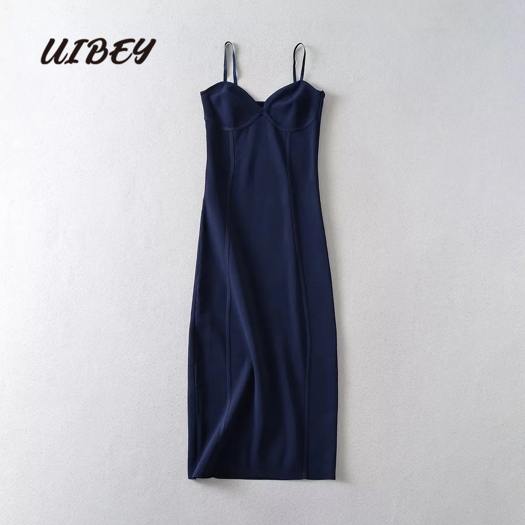 Uibey Đầm Dệt Kim Mỏng Dáng Ôm Cổ Chữ V Thời Trang Cho Nữ 2496