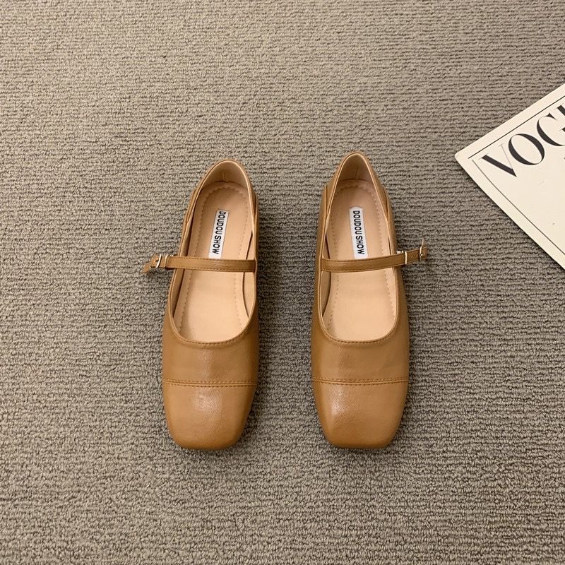 Giày Búp Bê Da Đế Bằng Phong Cách Mary Jane Cho Nữ