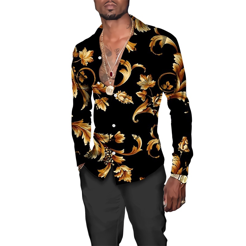 Mới Áo Sơ Mi Tay Dài Cổ Bẻ In Họa Tiết Phong Cách Hip Hop Thời Trang Đường Phố Cho Nam