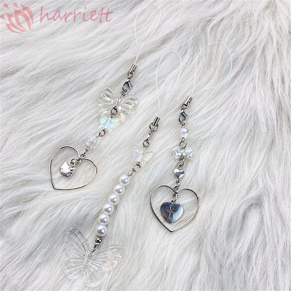 HARRIETT Móc Khóa Điện Thoại Dạng Chuỗi Hạt Màu Hồng Dễ Thương
