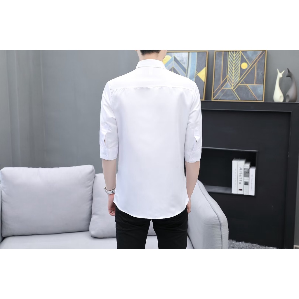 Áo Sơ Mi Tay Dài 3 4 Màu Trơn Đơn Giản Phong Cách Hàn Quốc Cho Nam Giới