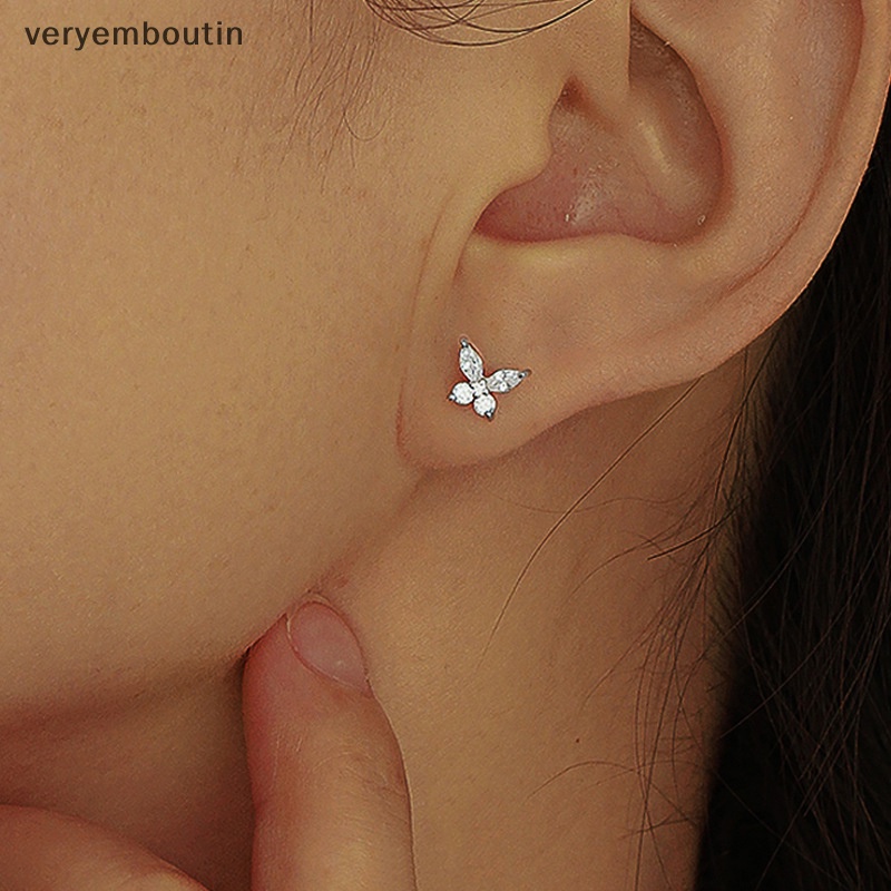 1 Đôi Bông Tai Bạc Hình Bướm Đính Đá Zircon Đơn Giản Thời Trang Dành Cho Nữ