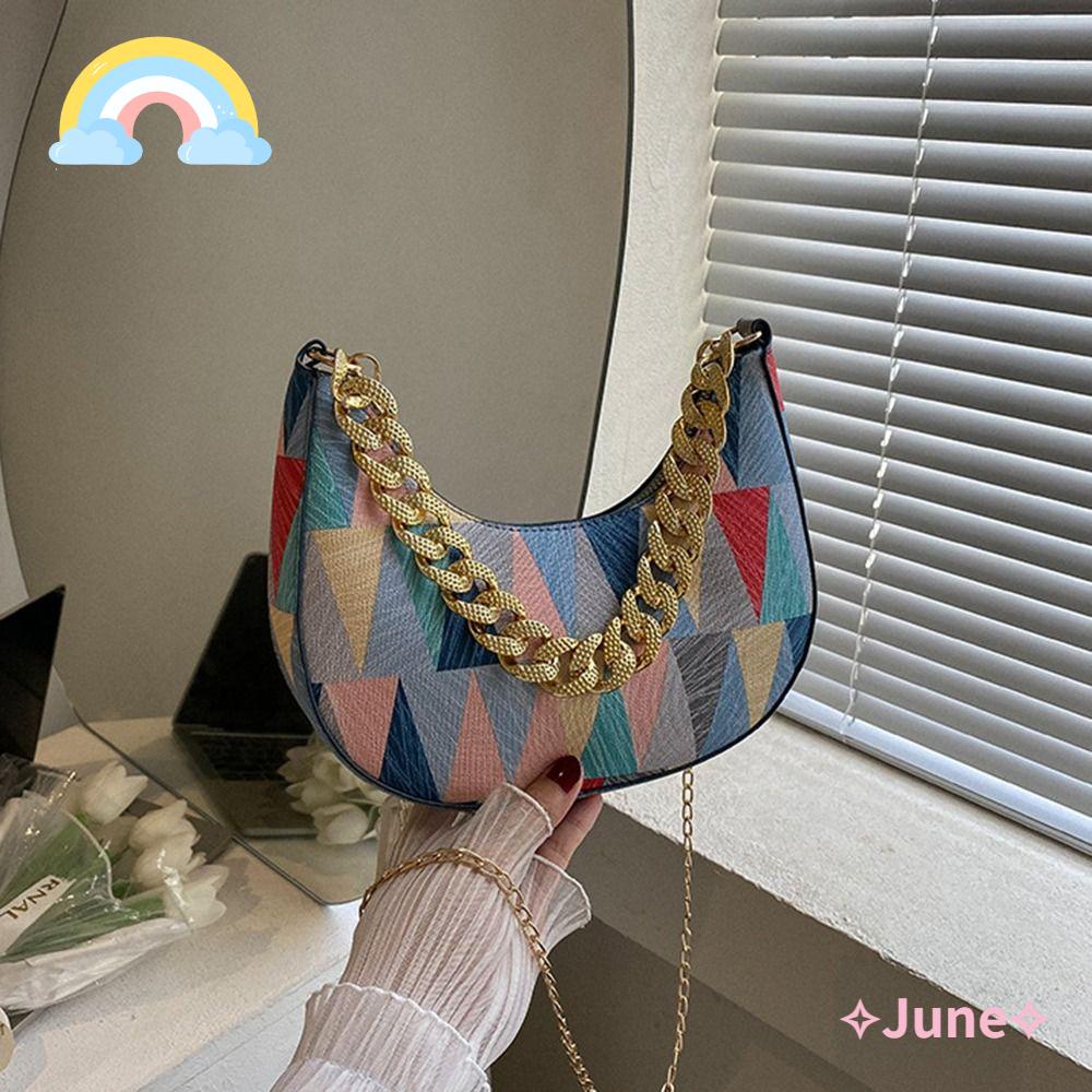JUNE Túi Đeo Chéo Mini Bằng Da PU Màu Sắc Tương Phản Thời Trang Cho Nữ