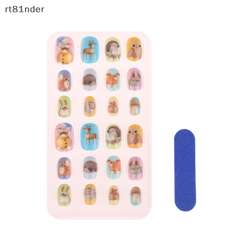 Rt Bộ 24 Móng Tay Giả Dạng Nhấn Họa Tiết Hoạt Hình Nhiều Màu Sắc Trang Trí Lễ Hội Cho Bé Gái