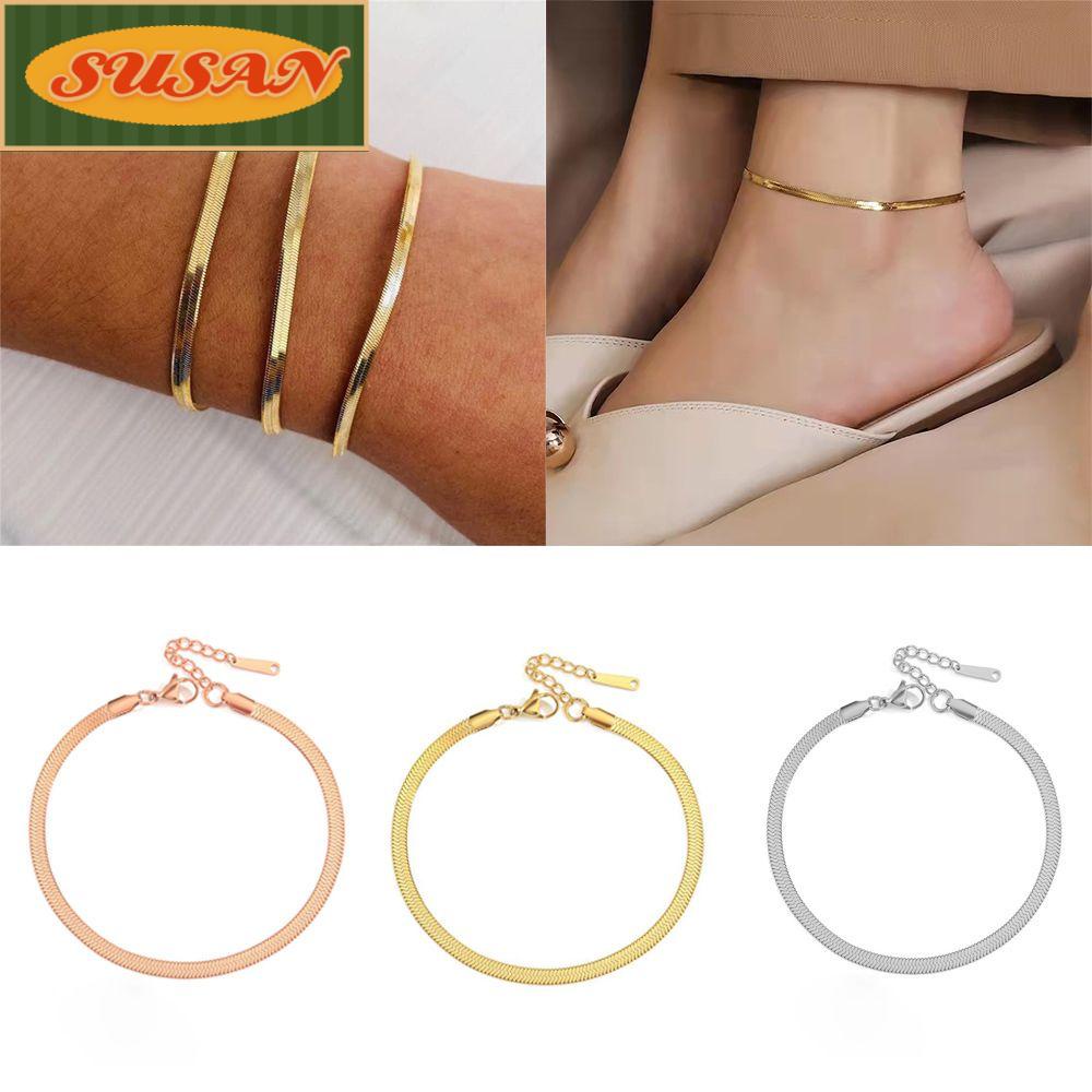 SUSANS Vòng Tay Mạ Vàng Bằng Thép Không Gỉ Kích Thước 3 / 4 / 5mm