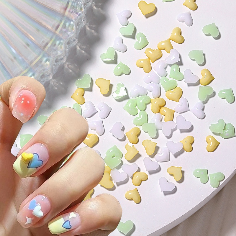 UR Sugar Set 100 Phụ Kiện Trang Trí Móng Tay Nghệ Thuật Hình Trái Tim Màu Trắng Hồng Xinh Xắn