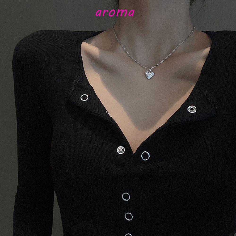 AROMA Vòng cổ Thép Titan Mặt Trái Tim Màu Bạc Sang Trọng Cho Nữ