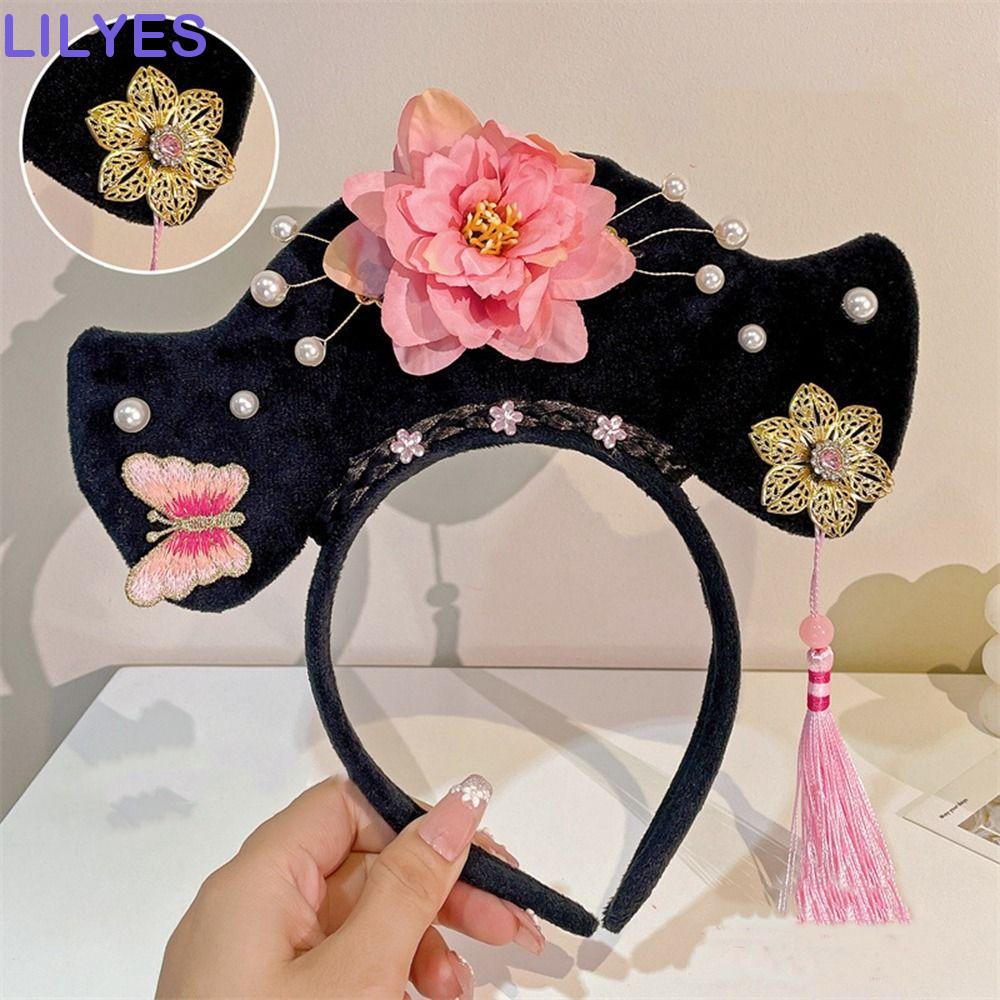 LILYES Băng Đô Cài Tóc Đính Nơ Tua Rua Phong Cách Hoàng Gia Trung Hoa Cổ Điển Cho Bé Gái