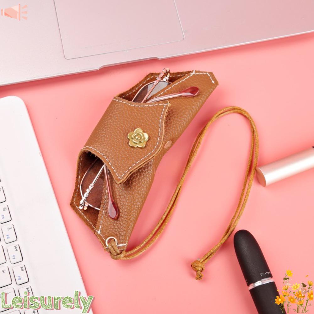 LEILY Hộp Đựng Mắt Kính Bằng Da PU Màu Nâu Chống Áp Lực Có Dây Đeo Cho Nam