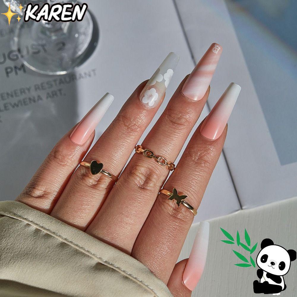 KAREN Bộ 24 Móng Tay Giả Che Phủ Toàn Diện Chất Lượng Cao