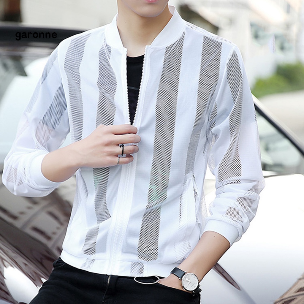 Áo Khoác Chống Nắng Tay Dài Cổ Đứng Siêu Mỏng Đục Lỗ Thoáng Khí Thời Trang Đường Phố Cho Nam