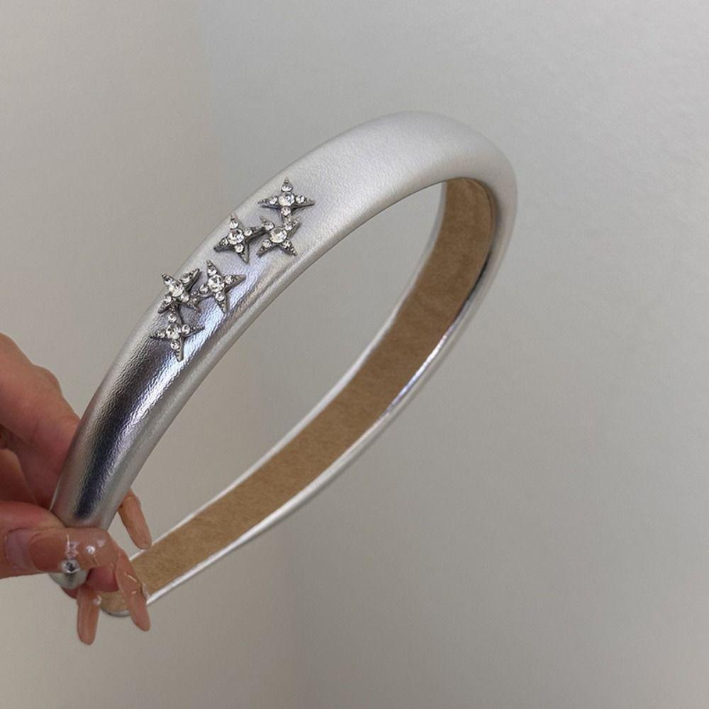 ANEMONE Băng Đô Cài Tóc Bằng Da PU Màu Bạc Họa Tiết Hành Tinh Ngọt Ngào Phong Cách Hàn Quốc Cho Nữ