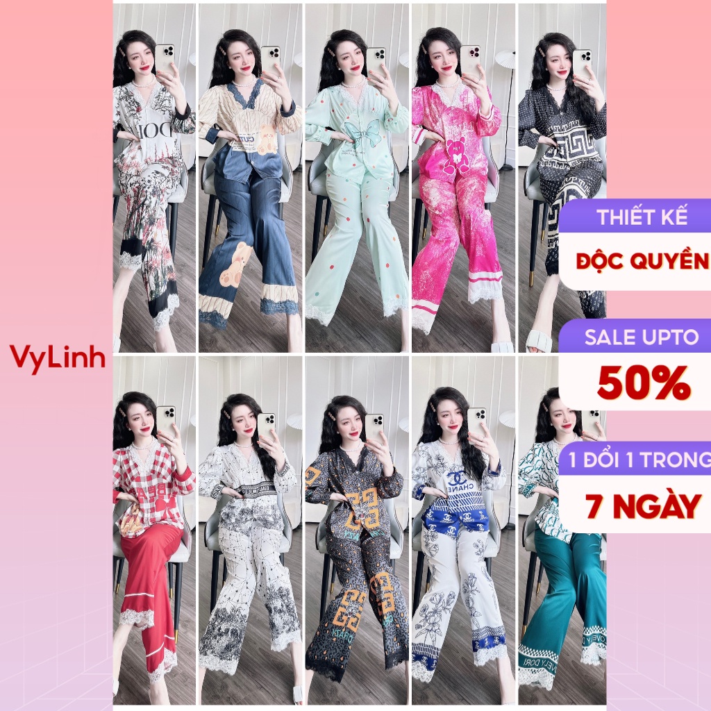Bộ đồ ngủ Vy Linh cao cấp chất liệu lụa latin mềm mại, không xù chống nhăn S831