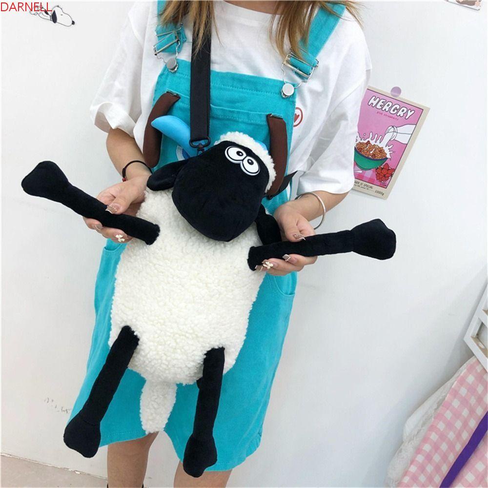 DARNELL Ba Lô Lông Cừu Đen Mềm Mại Sức Chứa Lớn Họa Tiết Hoạt Hình Làm Quà Tặng Giáng Sinh /