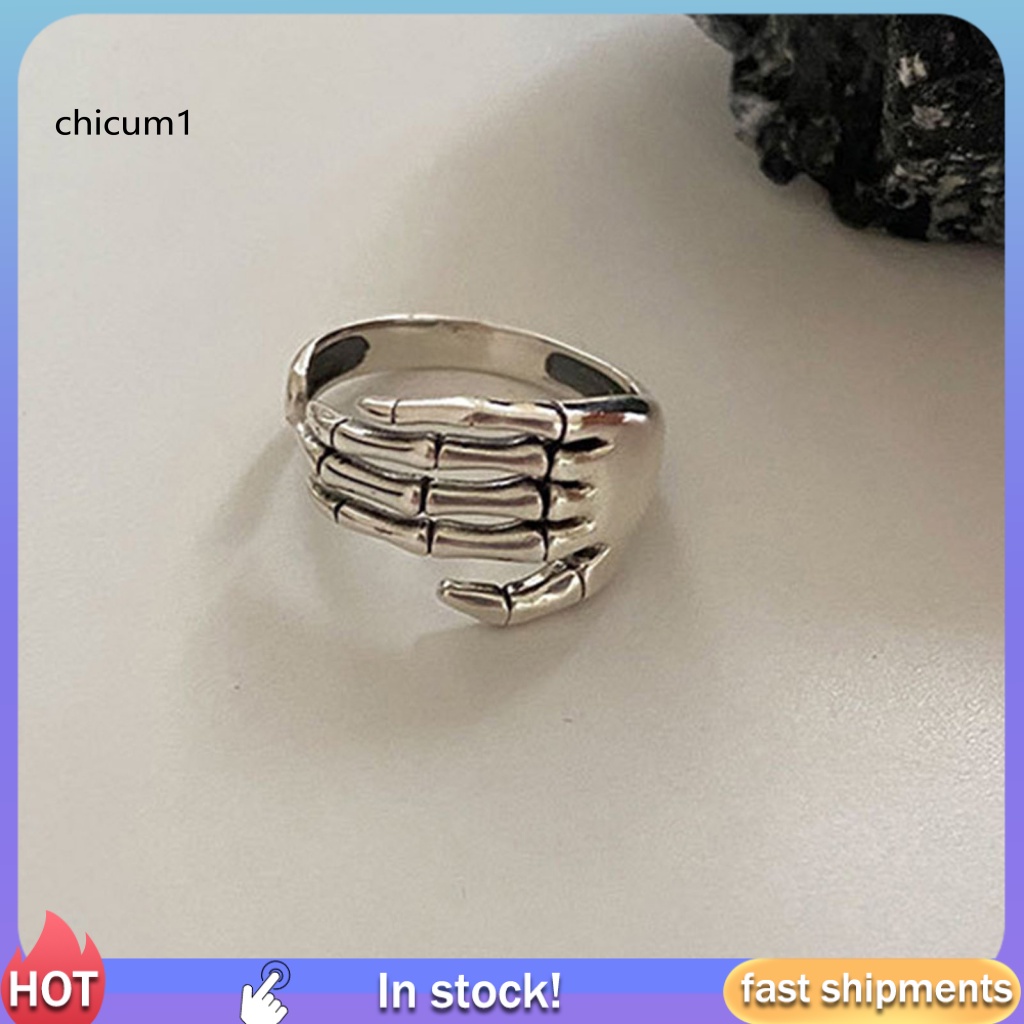 Nhẫn Hở Hình Xương Bàn Tay Bằng Resin Phong Cách Halloween Cổ Điển Có Thể Điều Chỉnh Kích Thước
