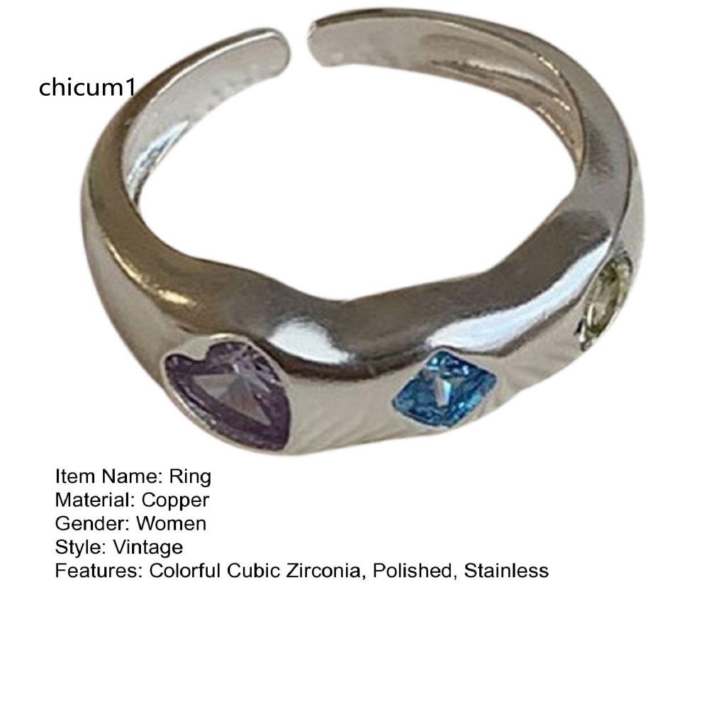 Nhẫn Hở Đính Đá Zircon Nhiều Màu Tùy Chỉnh Phong Cách Punk Tinh Tế Cho Nữ