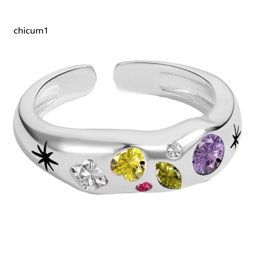 Nhẫn Hở Đính Đá Zircon Nhiều Màu Tùy Chỉnh Phong Cách Punk Tinh Tế Cho Nữ