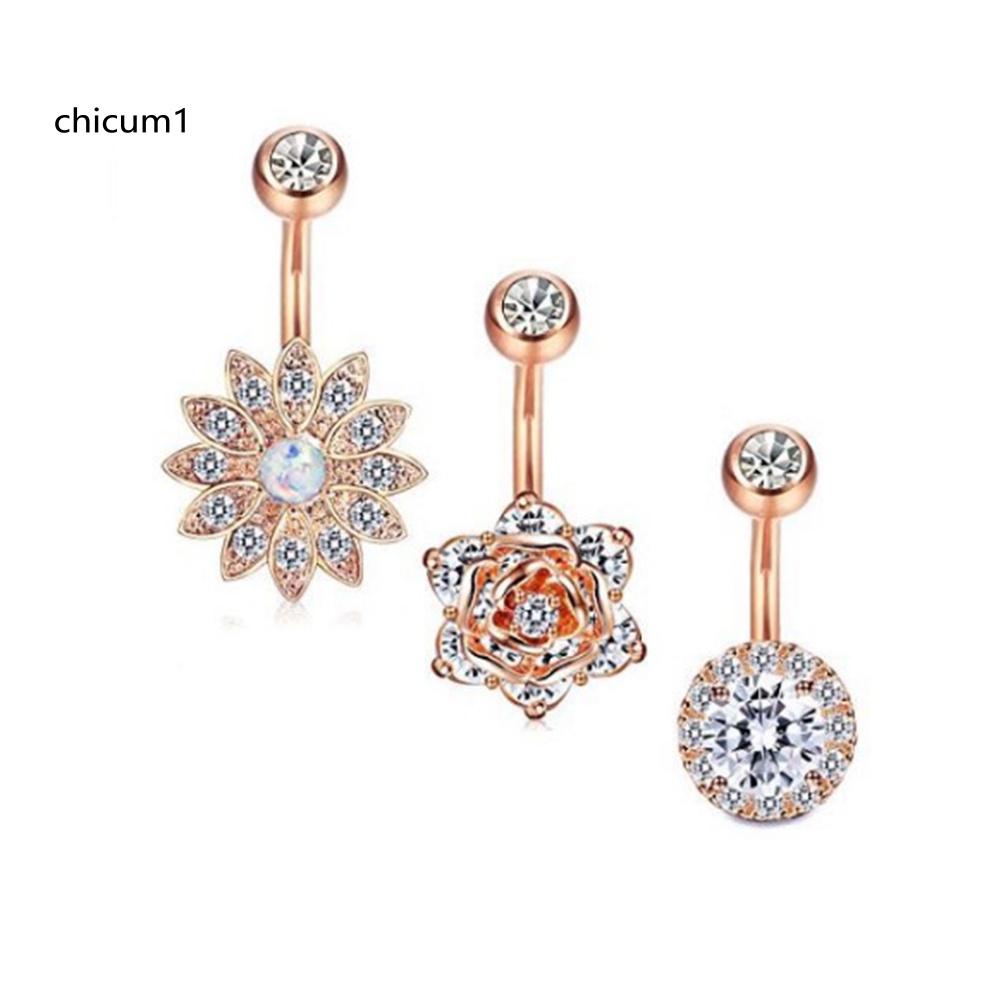 Set 3 Khuyên Rốn Hình Hoa Đính Đá Thời Trang Cho Nữ