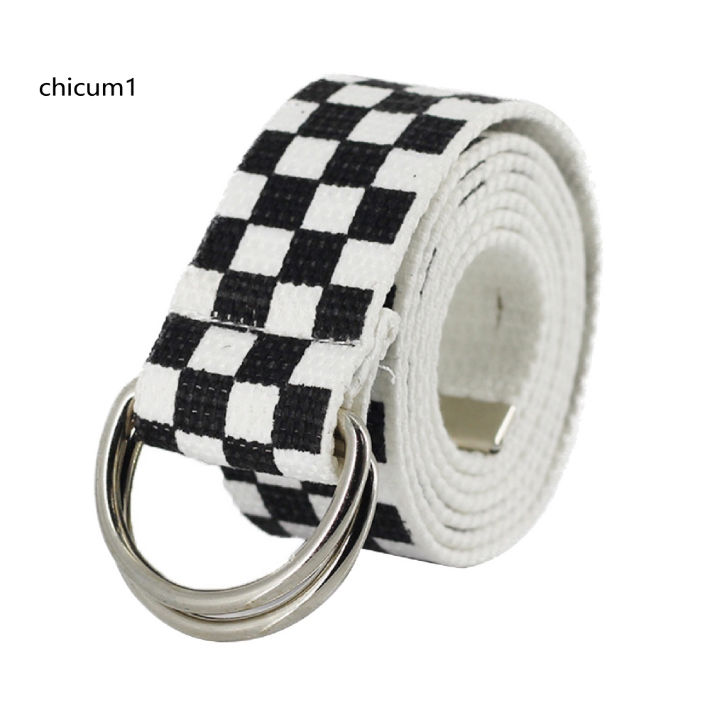 Thắt Lưng Vải Canvas Mềm Mại Sọc Ca Rô Màu Cầu Vồng Kèm Vòng Nhẫn Thời Trang