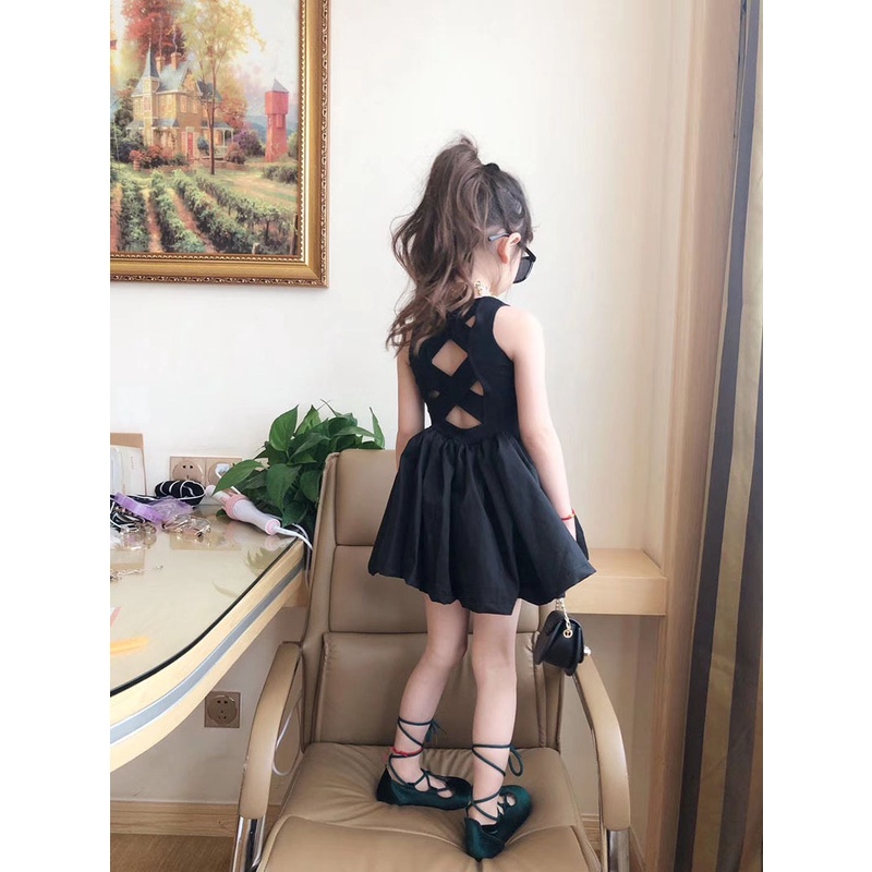 Đầm Công Chúa Mùa Hè Màu Đen Cổ Điển Cho Bé Gái