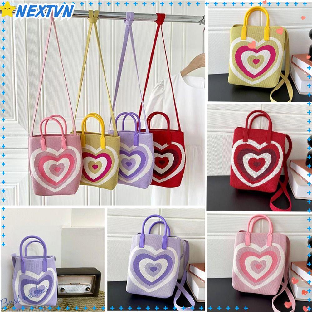 Túi Đeo Chéo Đan Len Hình Trái Tim Xinh Xắn Cho Nữ