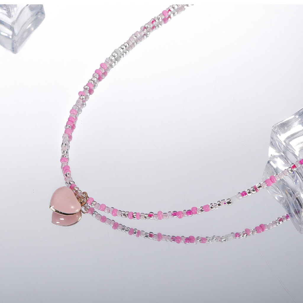Vòng cổ Chuỗi Hạt Trái Tim Màu Hồng Dễ Thương Cho Thanh Thiếu Niên
