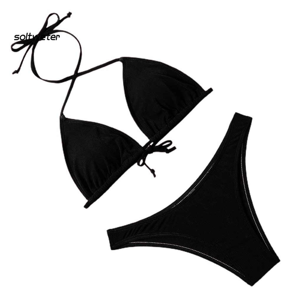 Bộ Bikini Tam Giác Màu Sắc Trơn Dây Điều Chỉnh Được Tiện Dụng Đi Bơi