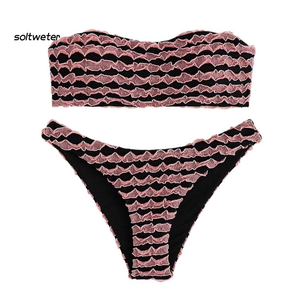 Bộ Đồ Bơi Hai Mảnh Không Dây Nhún Bèo Phong Cách Thể Thao Thời Trang Mùa Hè Cho Nữ