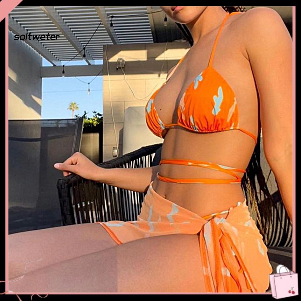 Bộ Đồ Bơi 3 Mảnh Hở Vai Màu Nhuộm Phong Cách Thể Thao Thời Trang Quyến Rũ Cho Nữ