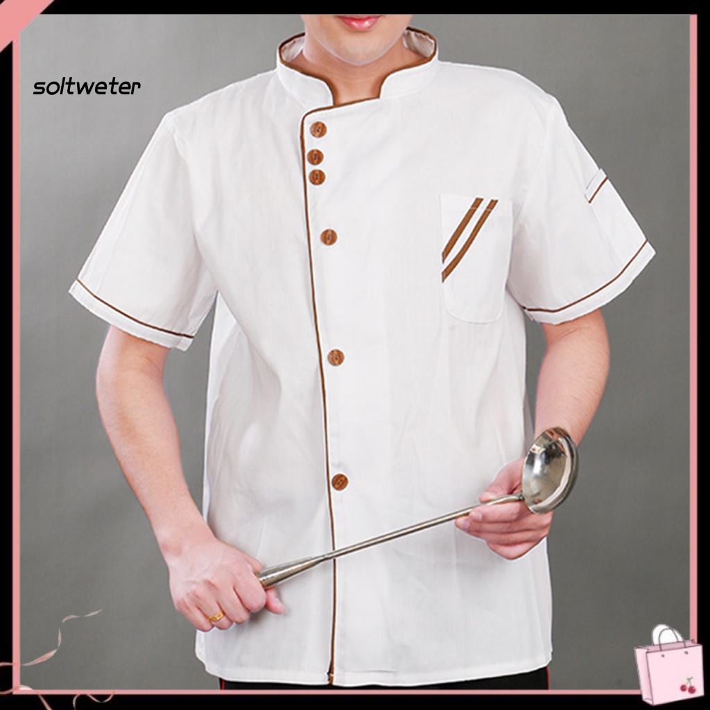 Áo Đầu Bếp Ngắn Tay Cổ Đứng Gọn Nhẹ Thoáng Khí Thoải Mái Dễ Giặt Rửa