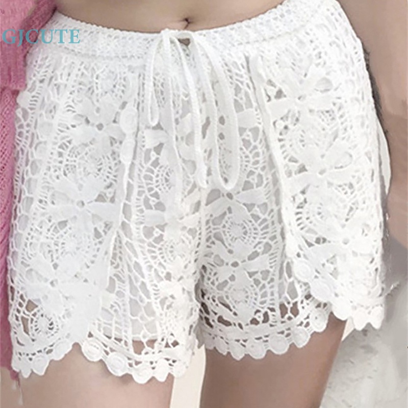 Quần Short Legging Dây Rút An Toàn Dáng Rộng In Hoa Cắt Móc Kiểu Bohemia Dễ Thương WTD