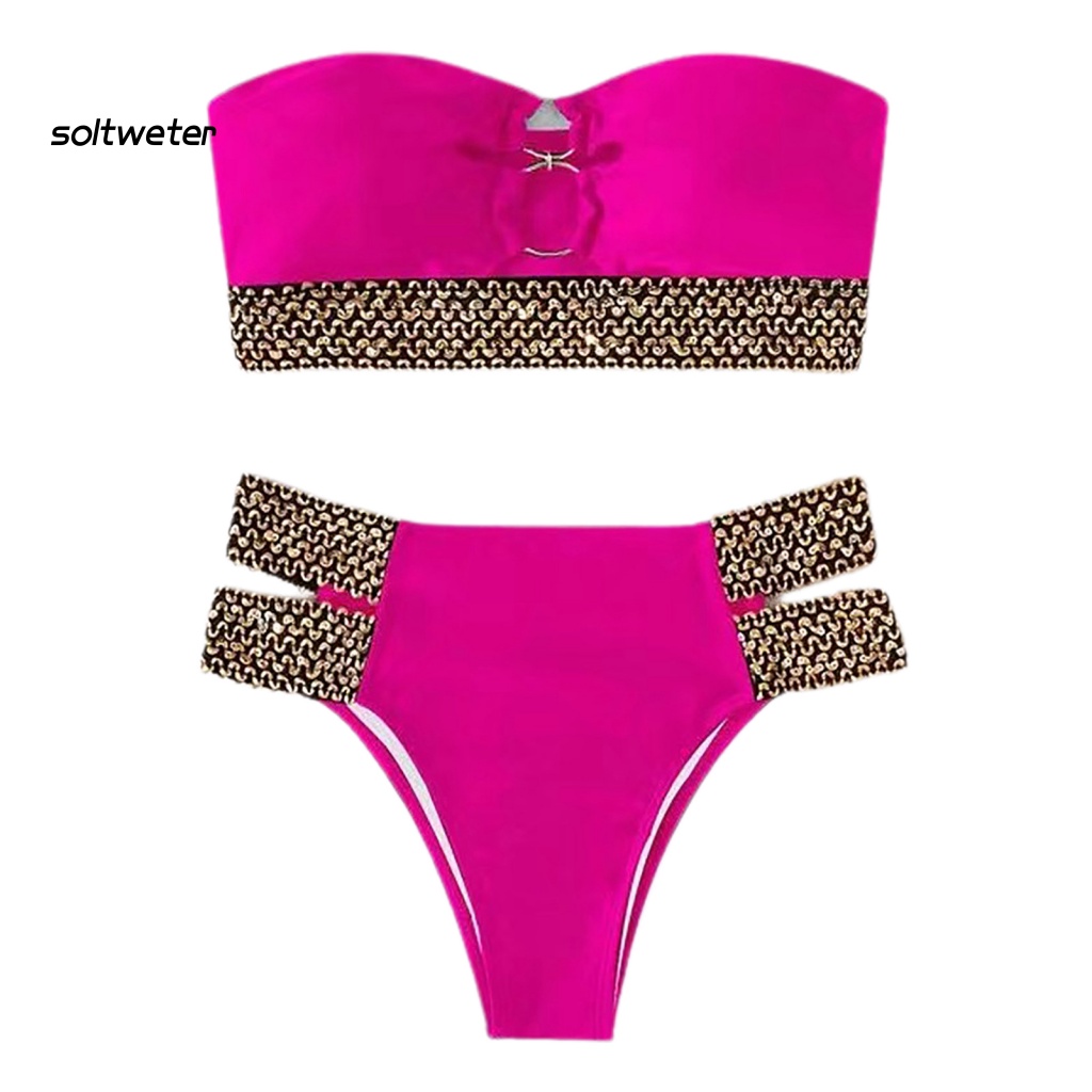 Bộ Bikini 2 Mảnh Có Vòng Nối Trễ Vai Lưng Cao Gợi Cảm Cho Nữ