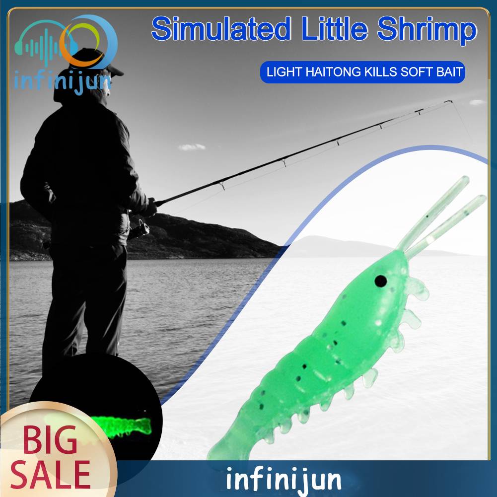50 Mồi Tôm Giả Câu Cá Nhựa PVC Mềm Phát Quang 3.5cm