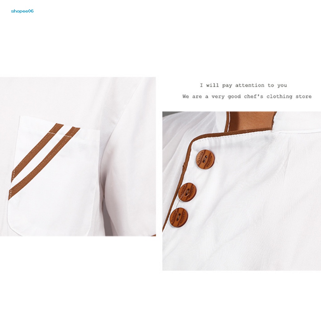 Áo Đầu Bếp Ngắn Tay Cổ Đứng Gọn Nhẹ Thoáng Khí Thoải Mái Dễ Giặt