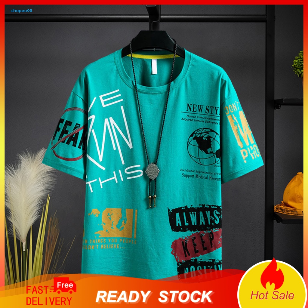 Áo Thun Tay Ngắn Cổ Tròn Thoáng Khí In Chữ Phong Cách Hip Hop Thời Trang Mùa Hè Cho Nam